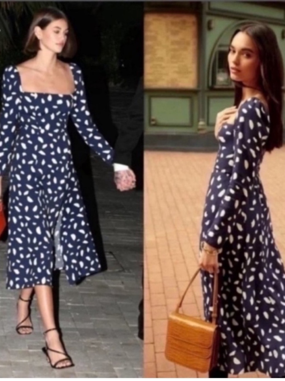 Reformation Dress Sigmund Midi Side Slit in Blue Splatter